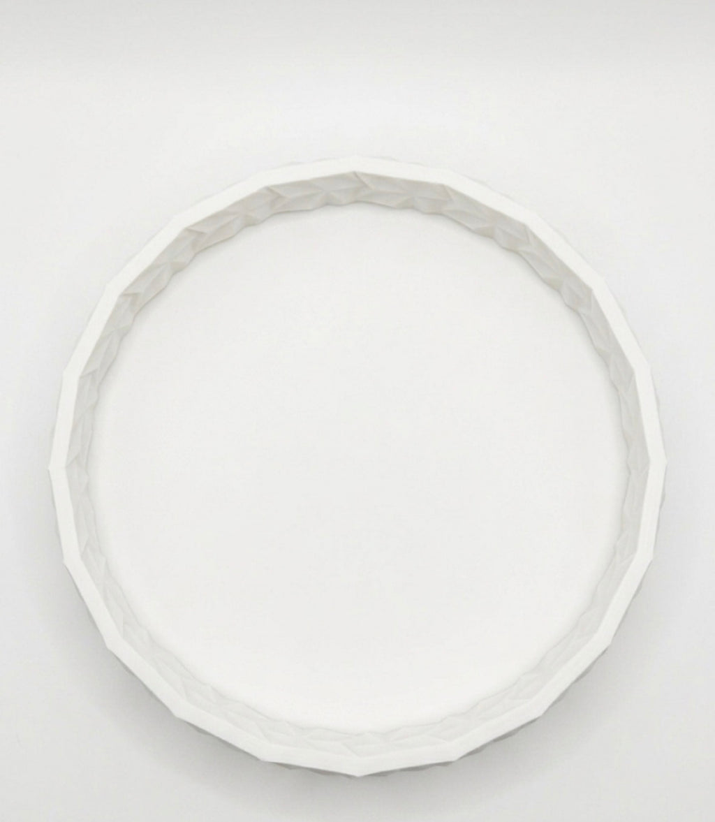 White Geometric Display Dish– Low-Profile Round Vanity & Catchall Tray