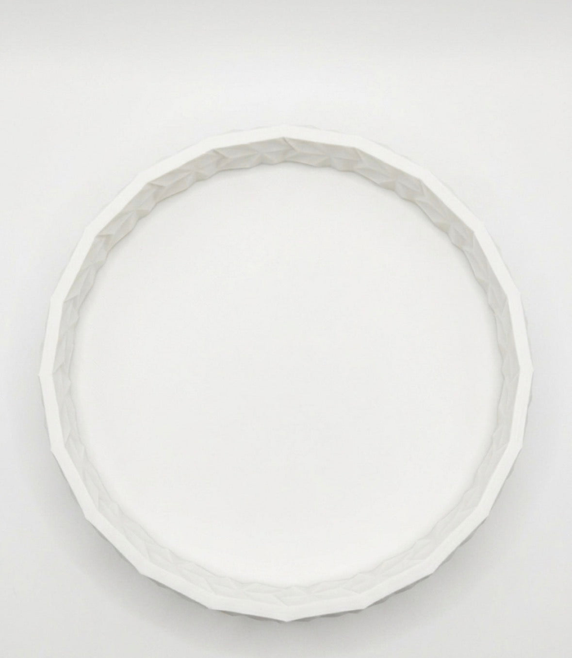 White Geometric Display Dish– Low-Profile Round Vanity & Catchall Tray